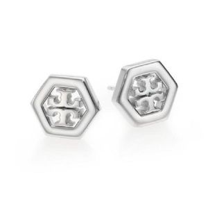 Tory Burch Hex Logo Stud Earrings 16k Gold Plated